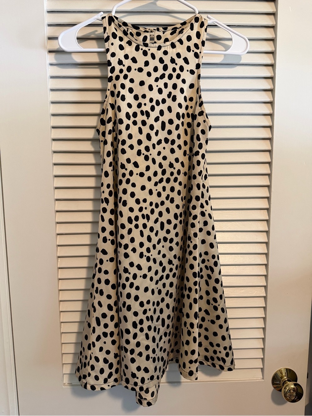 Sleeveless Asymmetrical Polka Dot Dress - Black on Cream